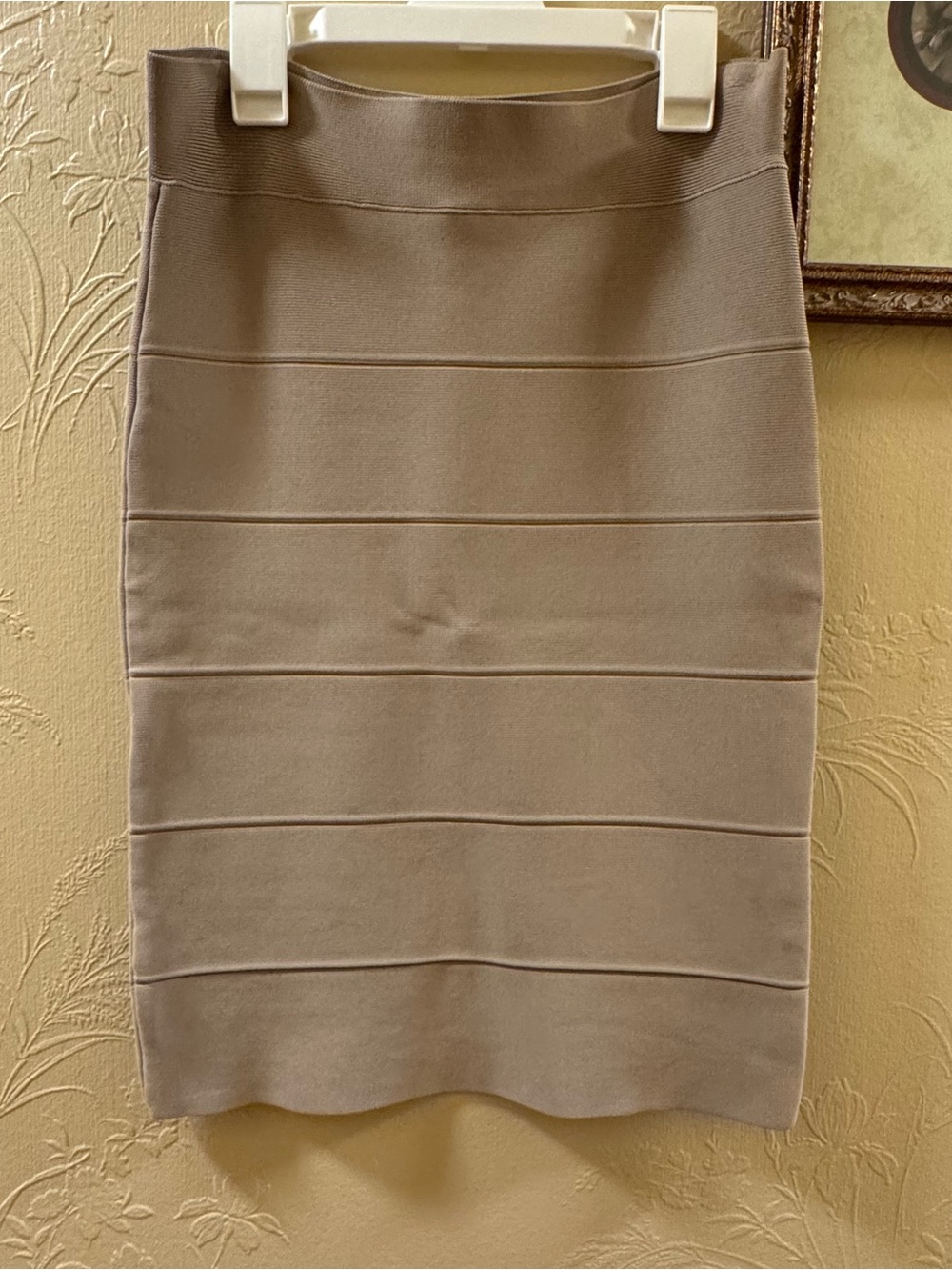 BCBGMaxAzria Taupe Horizontal Panel Bandage Pencil Skirt